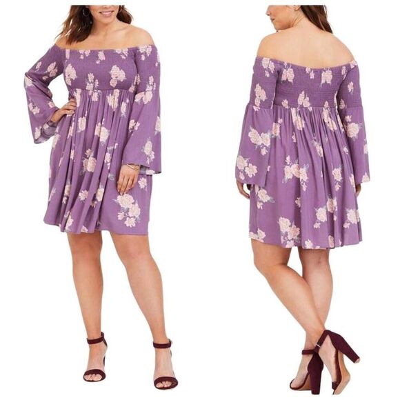 Torrid Boho Floral Mini Challis Off Shoulder Skater Dress Size 1 - Picture 2 of 7